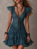 Delphine | Mini vestido con volante de encaje y chifón azul retro
