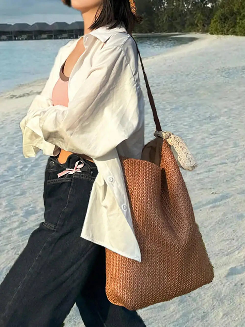 Soleil Sac | Bolso de Playa Ovalado de Rafia