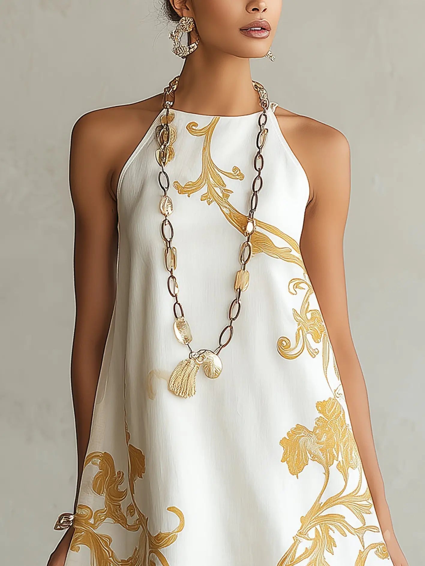 Héloïse | Vestido mini de encaje blanco con motivos dorados