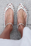 Selene | Sandalias Plateadas con Correa de Tobillo Perforada y Punta