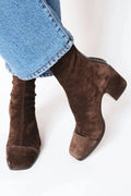 Rita | Botas con Tacón Alto Marrón Oscuro y Punta Cuadrada