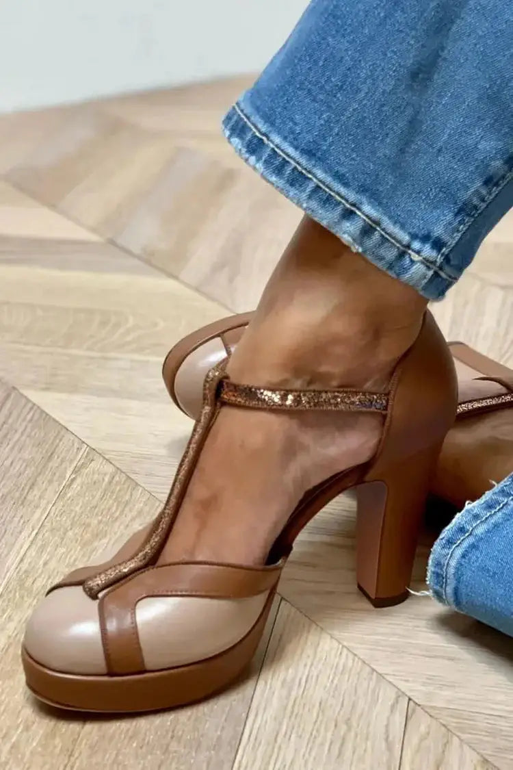 Hortensia | Tacones Marrones Color Block