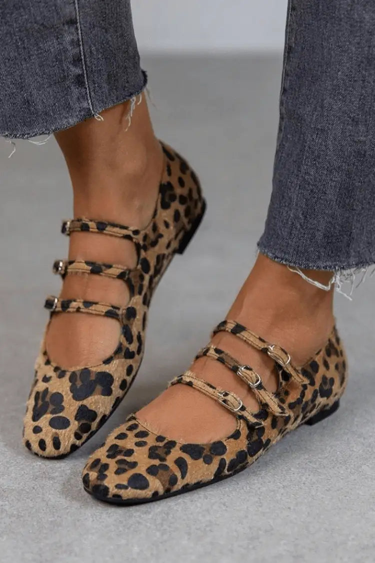 Romina | Zapatos Planos Mary Jane con Tres Hebillas y Estampado de
