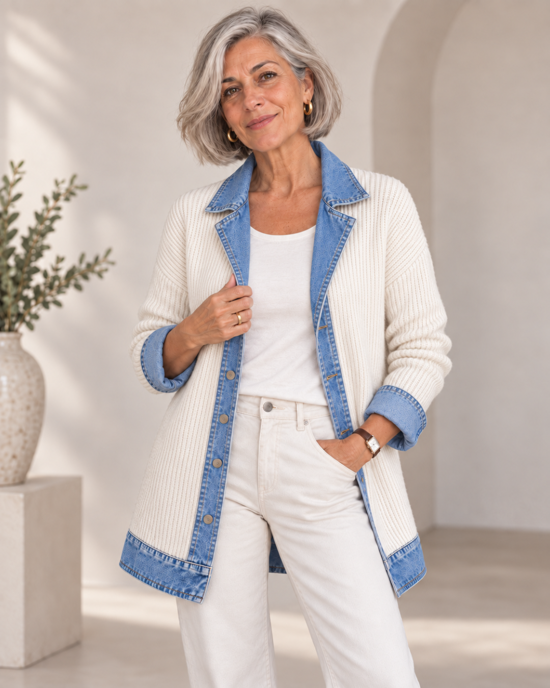 Verona | Chaqueta de Punto con Paneles en Denim