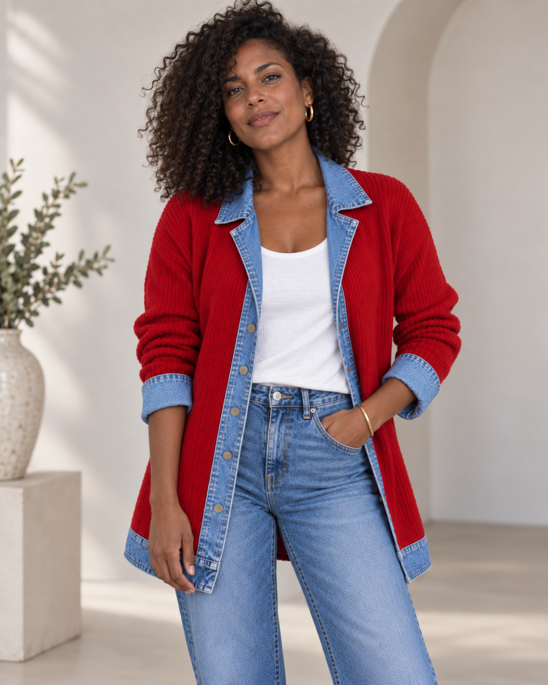 Verona | Chaqueta de Punto con Paneles en Denim