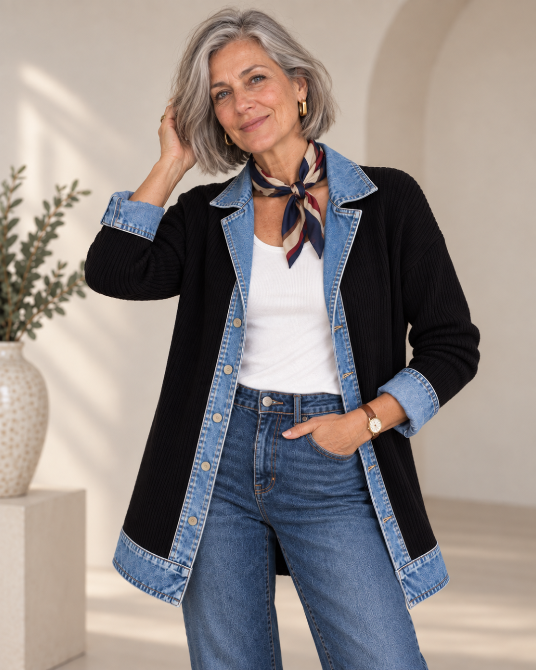Verona | Chaqueta de Punto con Paneles en Denim