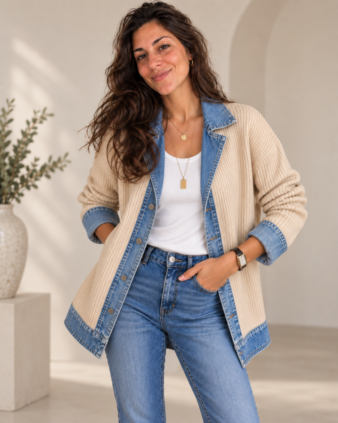 Verona | Chaqueta de Punto con Paneles en Denim
