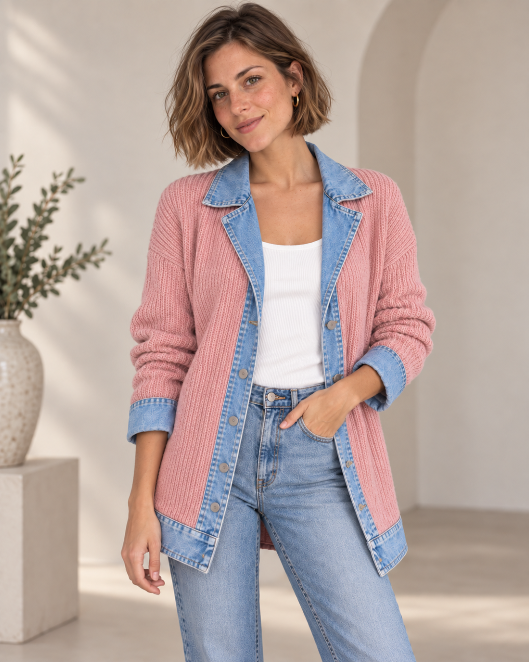 Verona | Chaqueta de Punto con Paneles en Denim