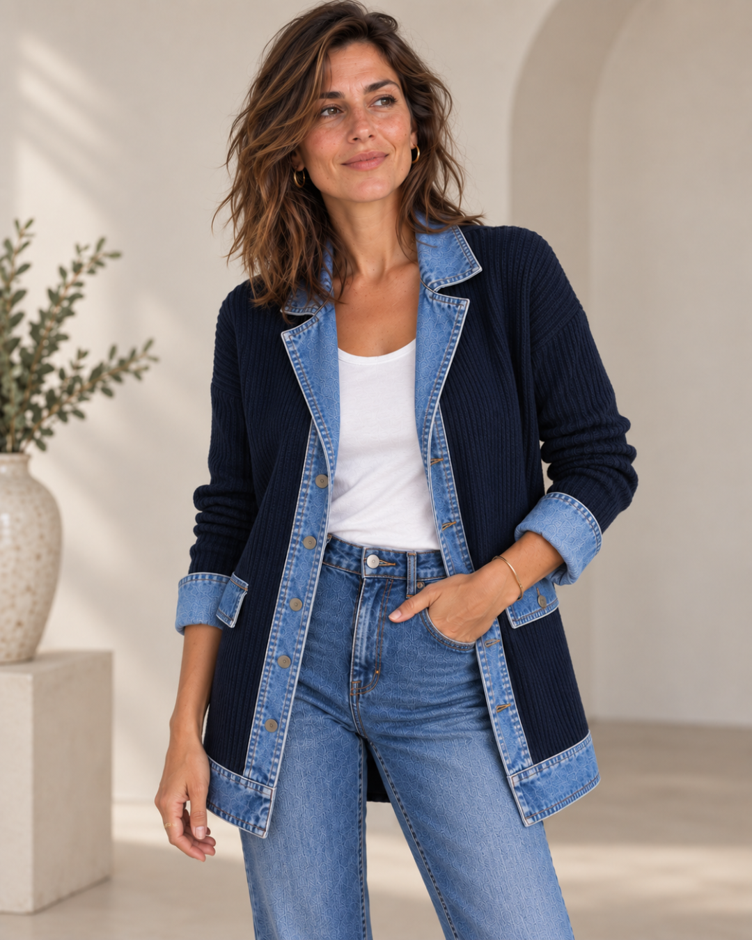 Verona | Chaqueta de Punto con Paneles en Denim