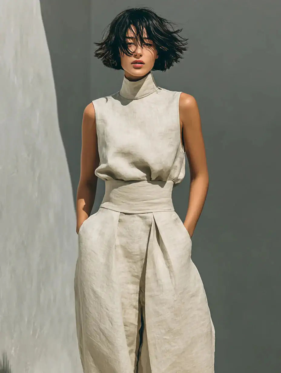 Flor™ | Conjunto de Blusa sin Mangas y Pantalón de Pernera Ancha