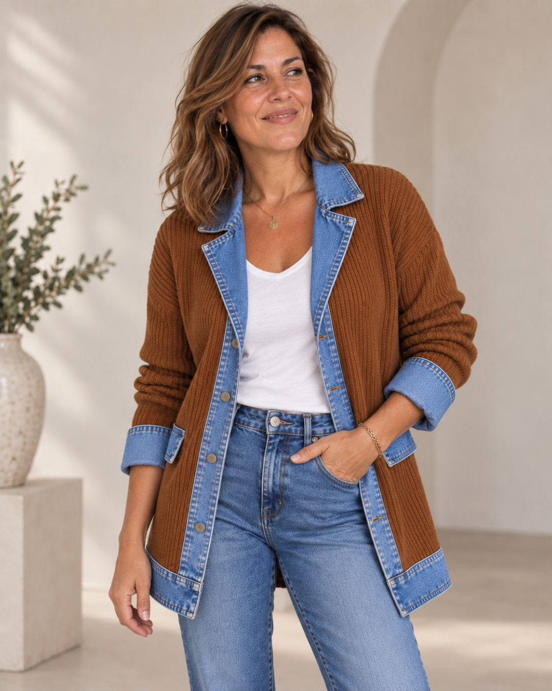 Verona | Chaqueta de Punto con Paneles en Denim
