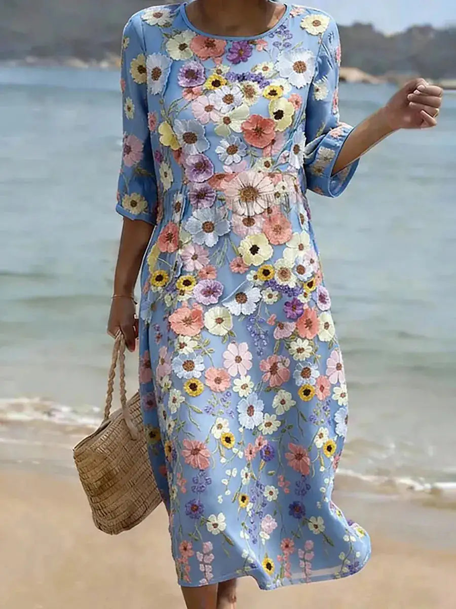 Azalea | Vestido Midi Floral Azul
