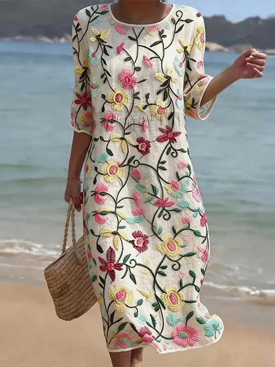 Margarita | Vestido Midi Bordado Multicolor