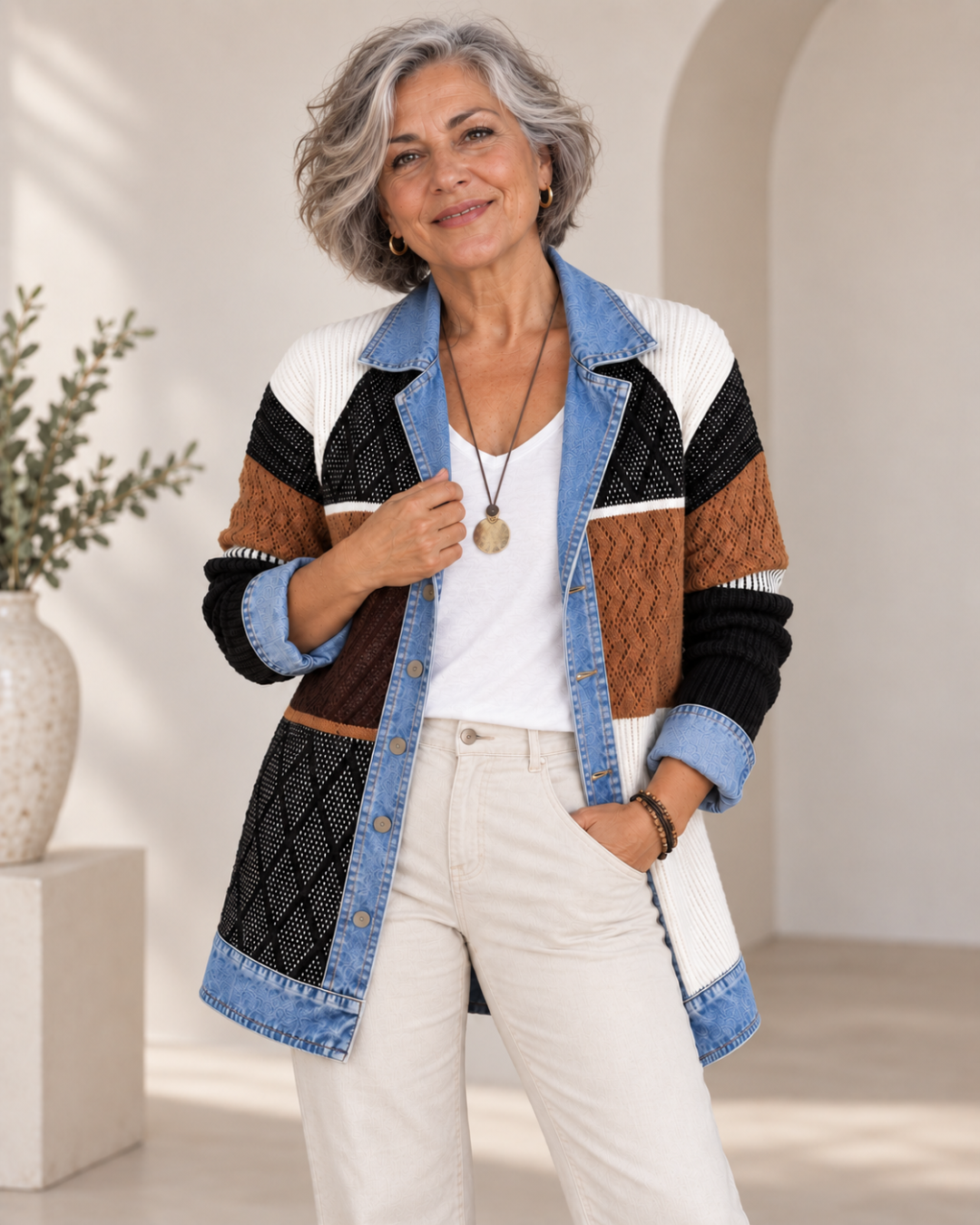 Verona | Chaqueta de Punto con Paneles en Denim