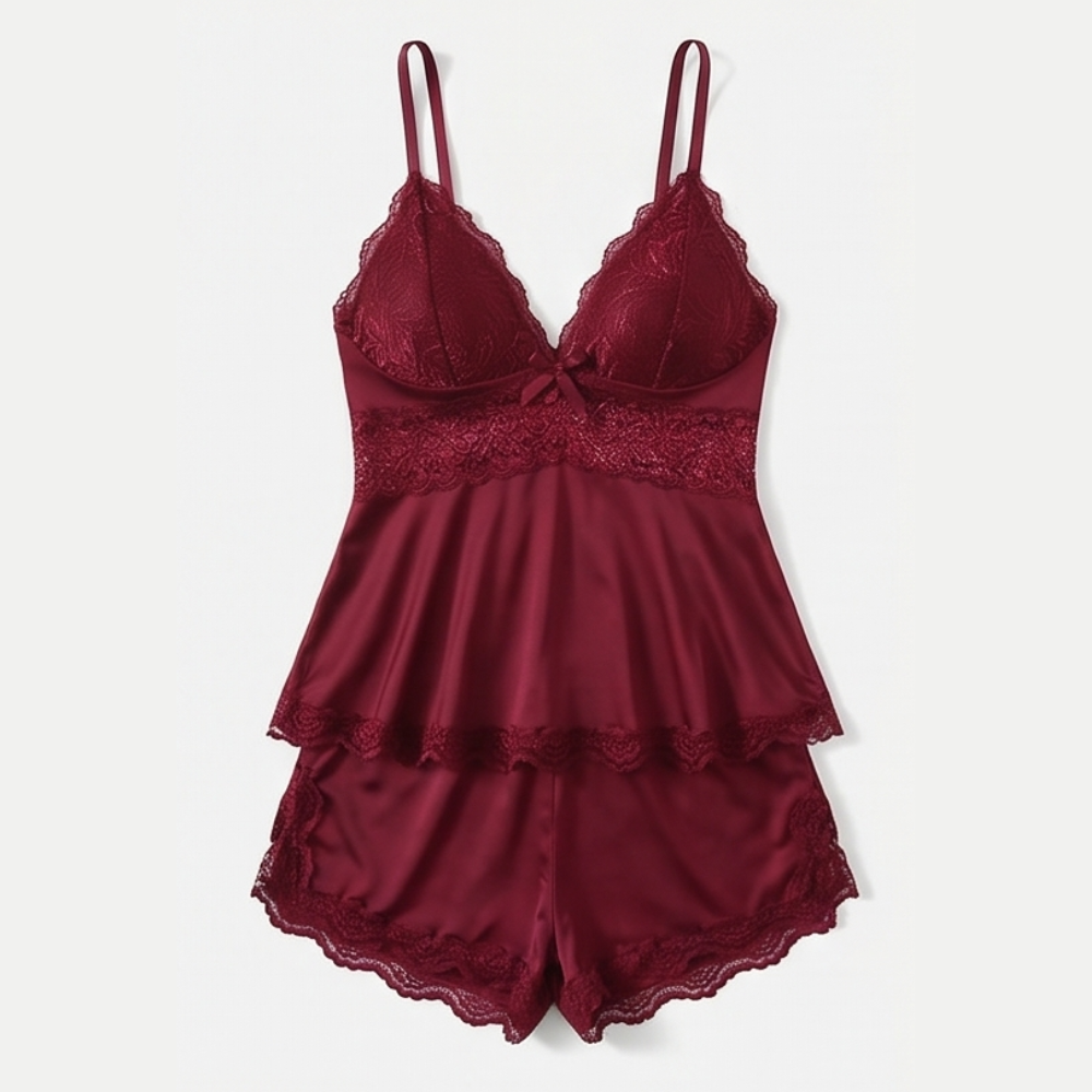 Lorena | Pijama de Camisola con Encaje y Volantes