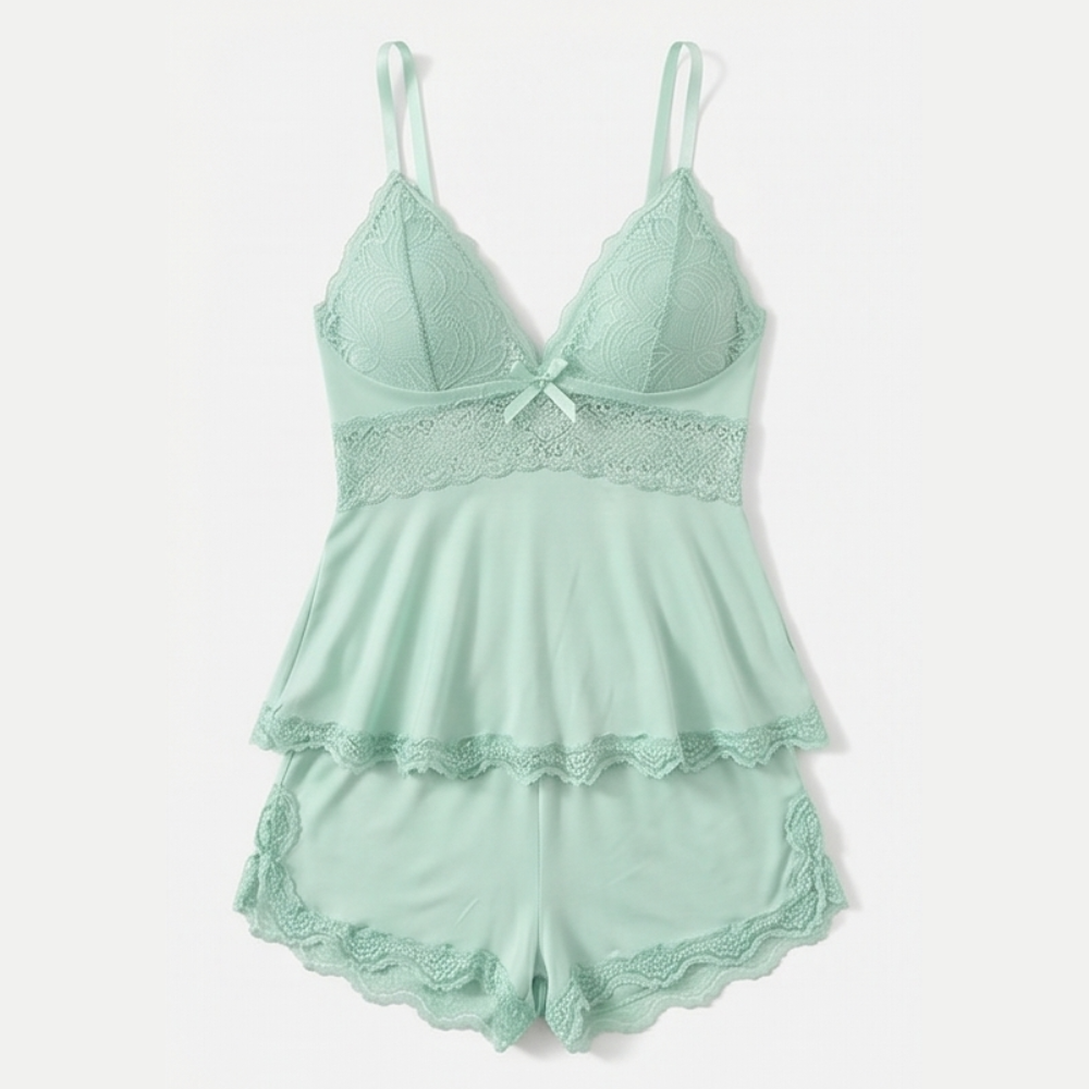 Lorena | Pijama de Camisola con Encaje y Volantes
