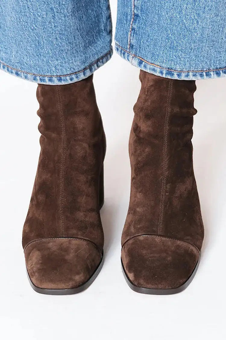 Rita | Botas con Tacón Alto Marrón Oscuro y Punta Cuadrada