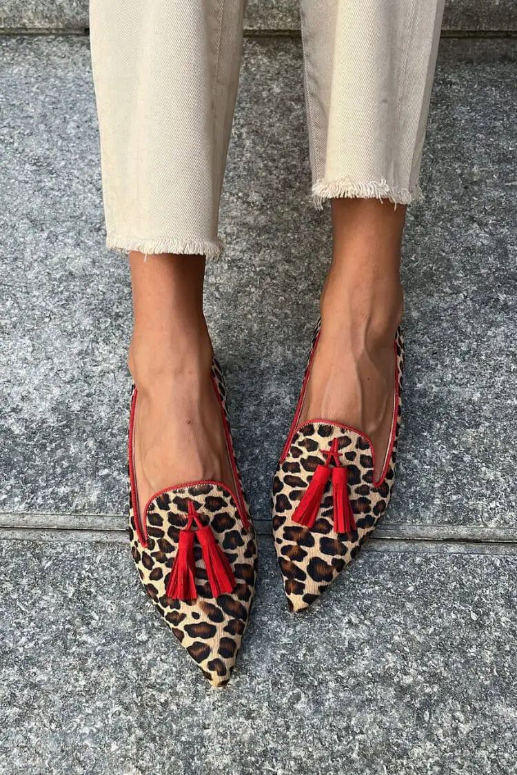 Isaura | Zapatos Planos de Ante de Leopardo