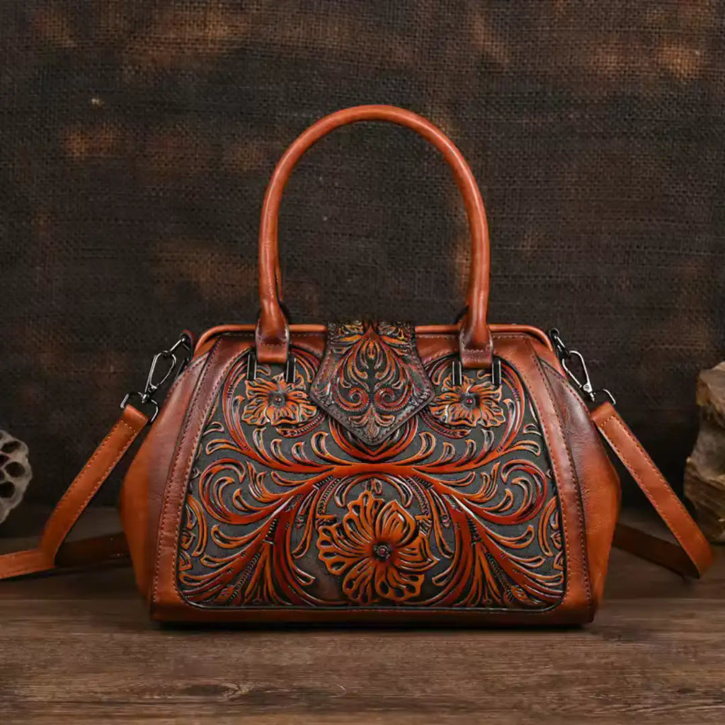 Florèna™ | Bolso de Mano con Motivo Floral Grabado