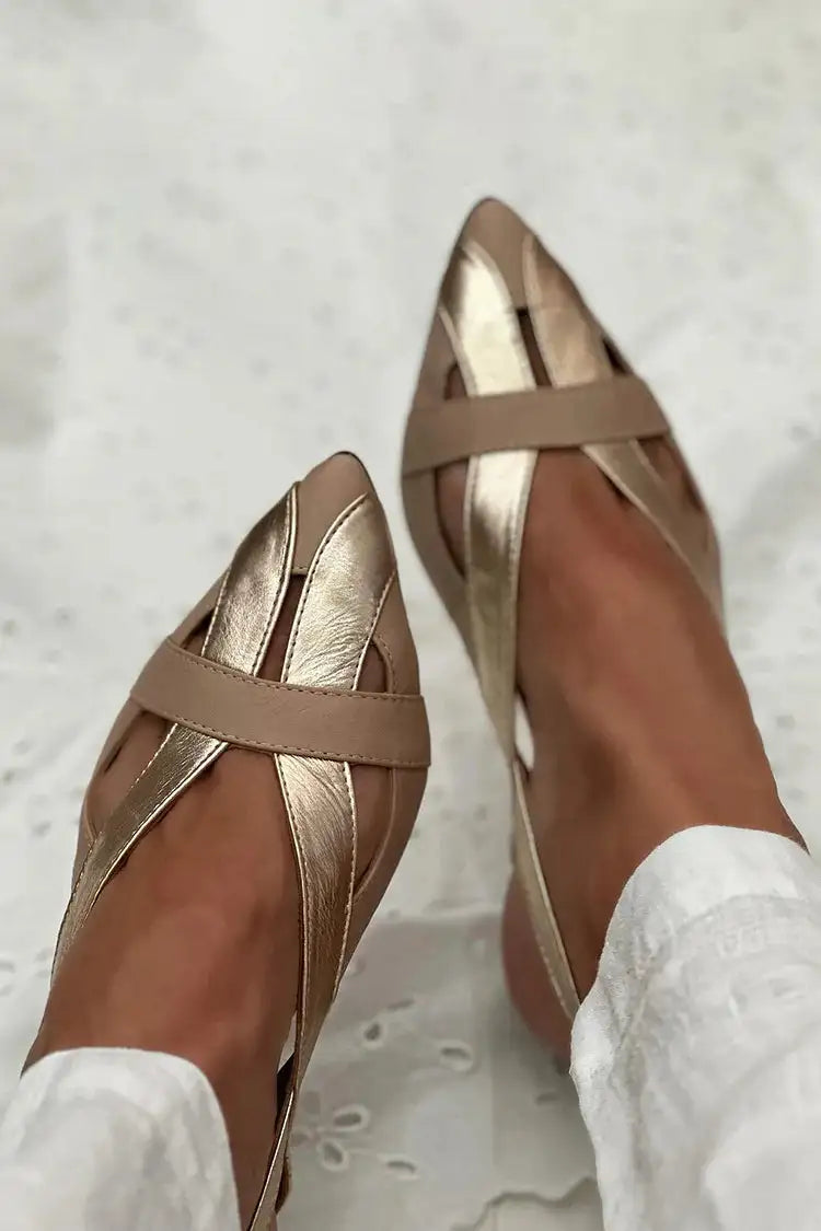 Vega | Zapatos Planos Dorados Slingback con Recortes y Punta Afilada