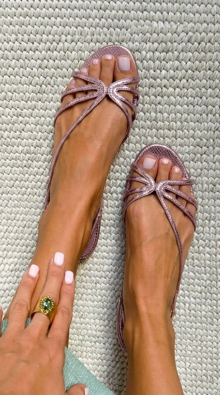 Oihana | Sandalias Metalizadas con Estampado de Pitón en Relieve y