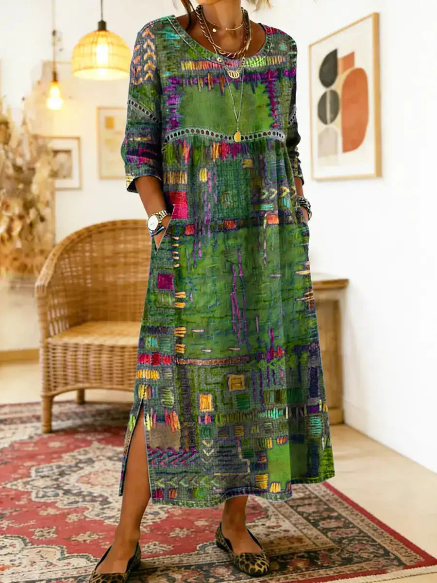 Manuela | Vestido Vaquero con Patchwork Étnico