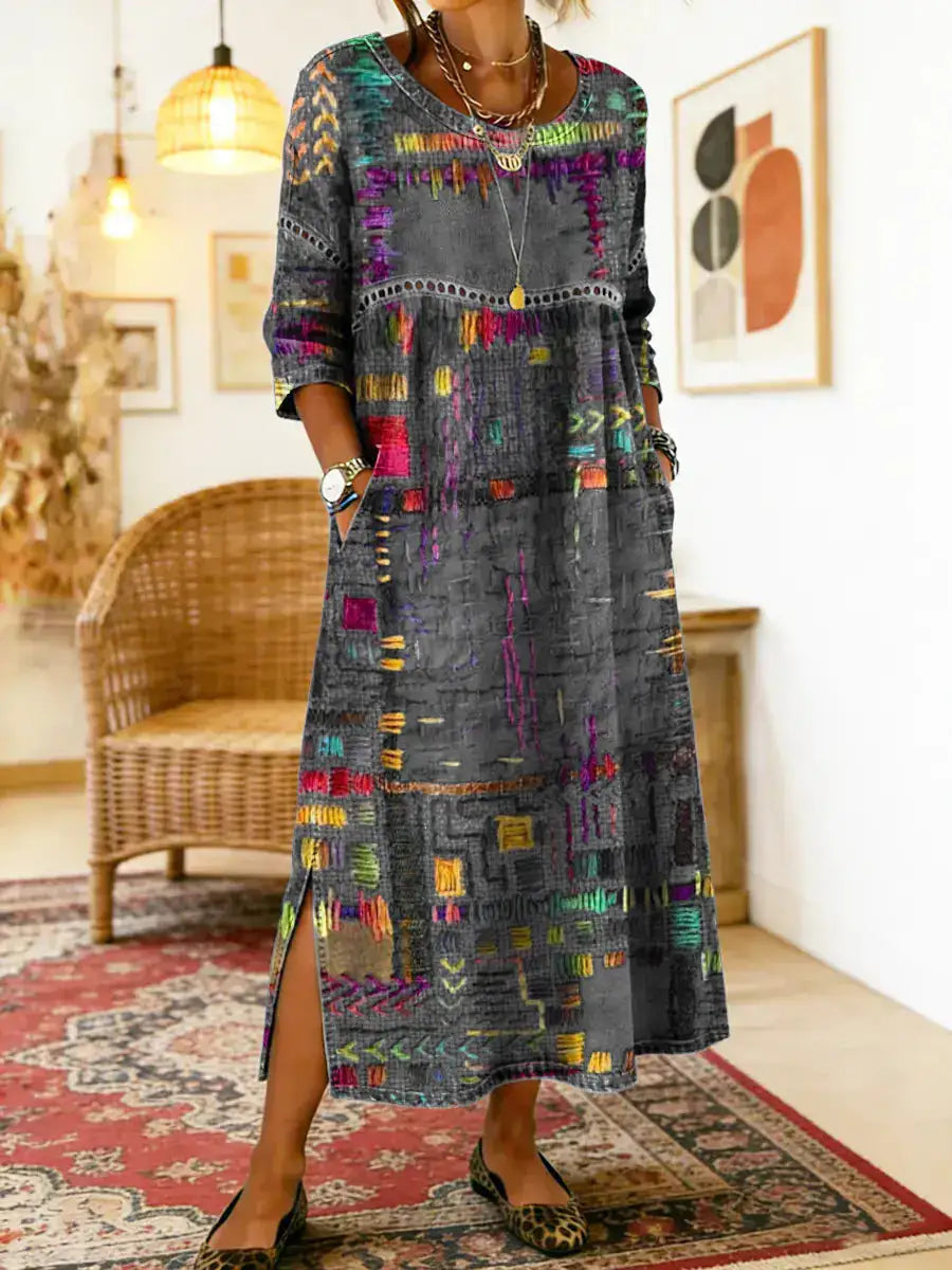 Manuela | Vestido Vaquero con Patchwork Étnico