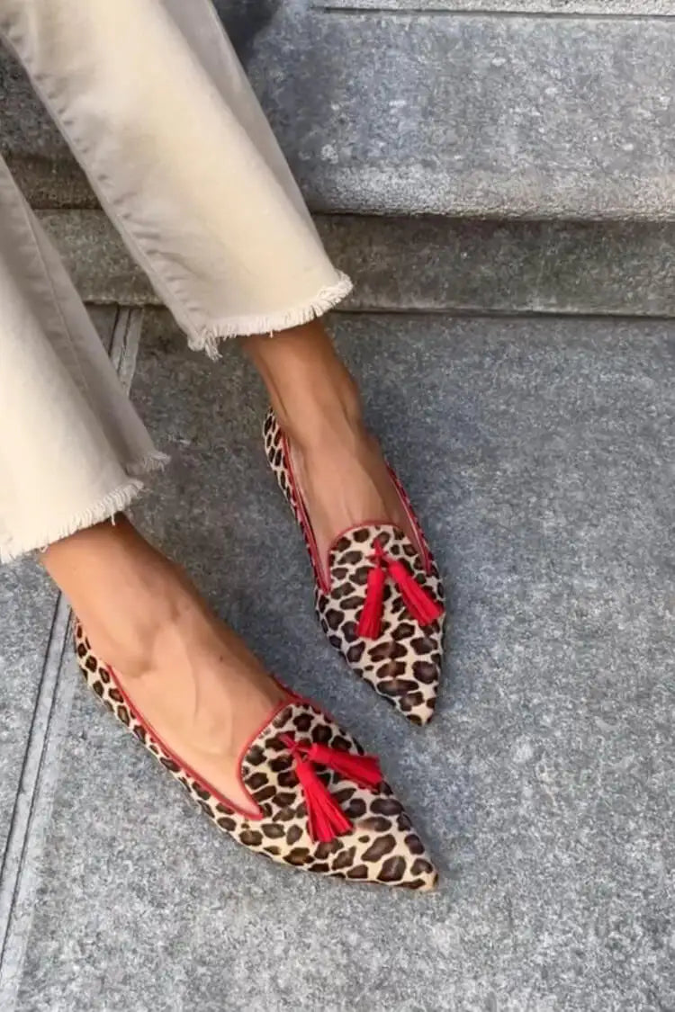 Isaura | Zapatos Planos de Ante de Leopardo