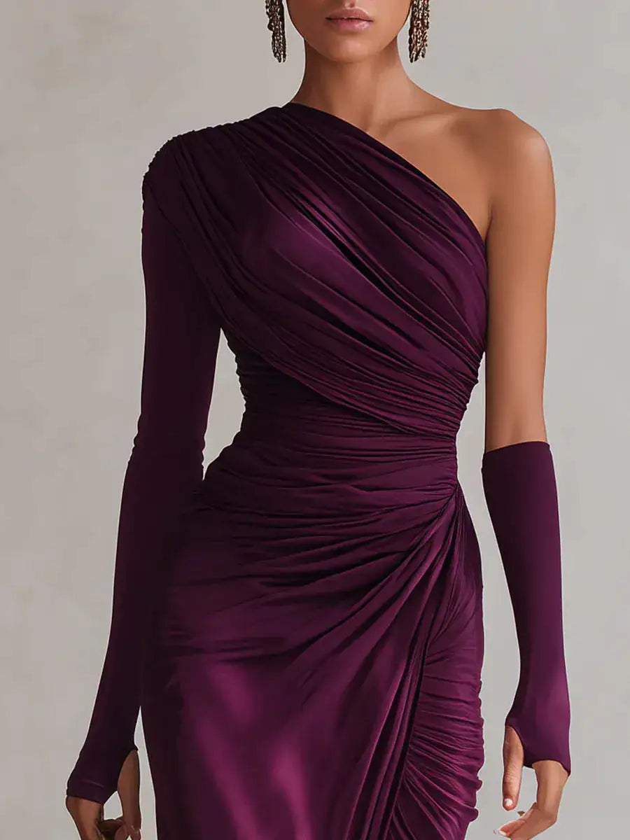 Rosalía™ | Vestido Largo Morado de un Solo Hombro