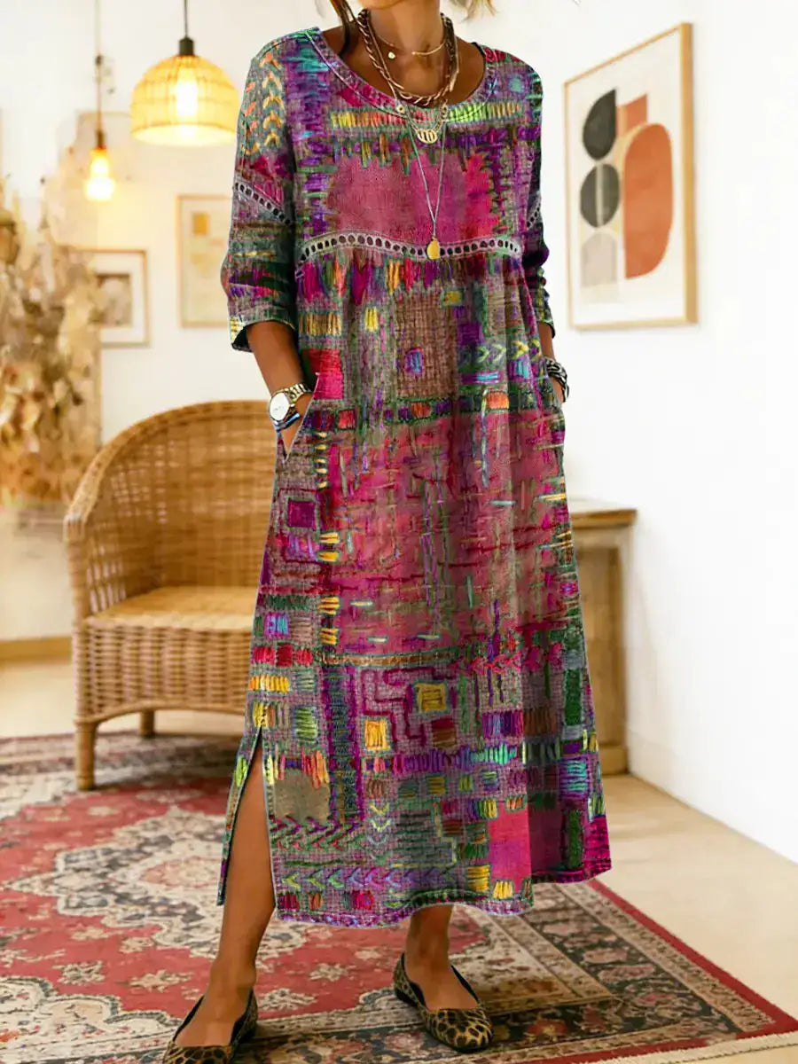 Manuela | Vestido Vaquero con Patchwork Étnico