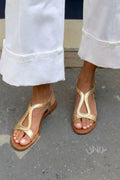 Olalla | Sandalias Planas Casuales Slingback Doradas Metalizadas con