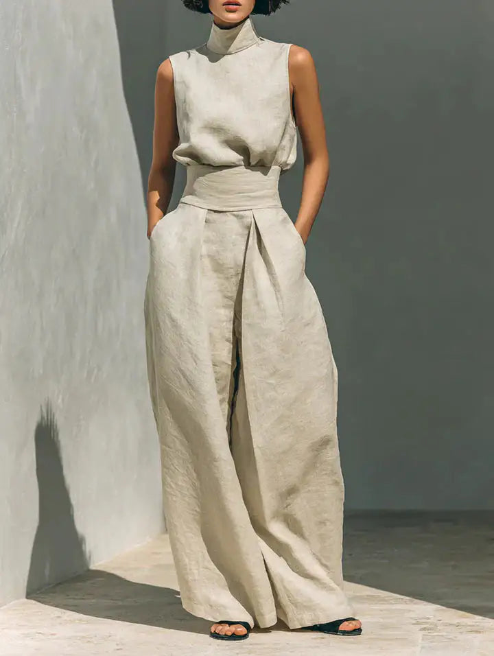 Flor™ | Conjunto de Blusa sin Mangas y Pantalón de Pernera Ancha