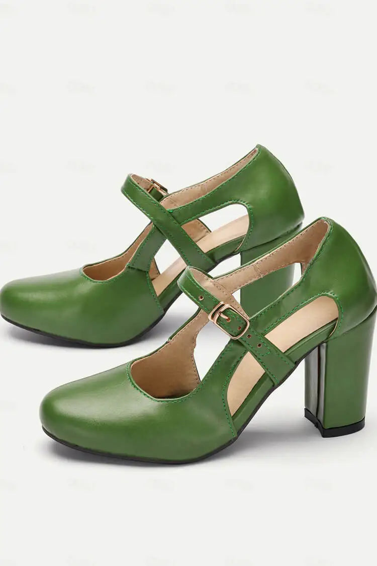 Sabela | Tacones Anchos Vintage con Correa de Tobillo y Recortes