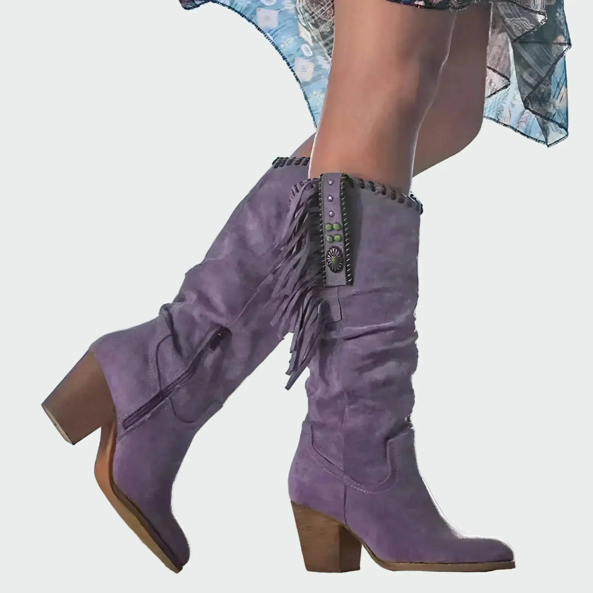 Maya | Botas Boho-western con Flecos y Piedras Turquesas