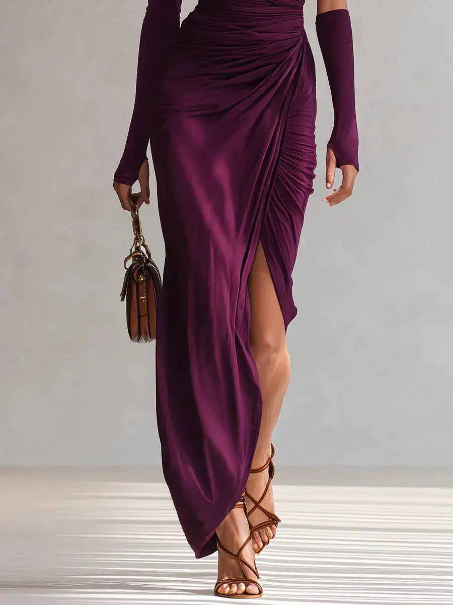 Rosalía™ | Vestido Largo Morado de un Solo Hombro