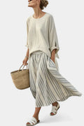 Aurora | Conjunto de Blusa y Falda Midi a Rayas