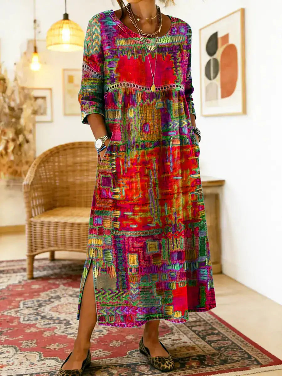 Manuela | Vestido Vaquero con Patchwork Étnico