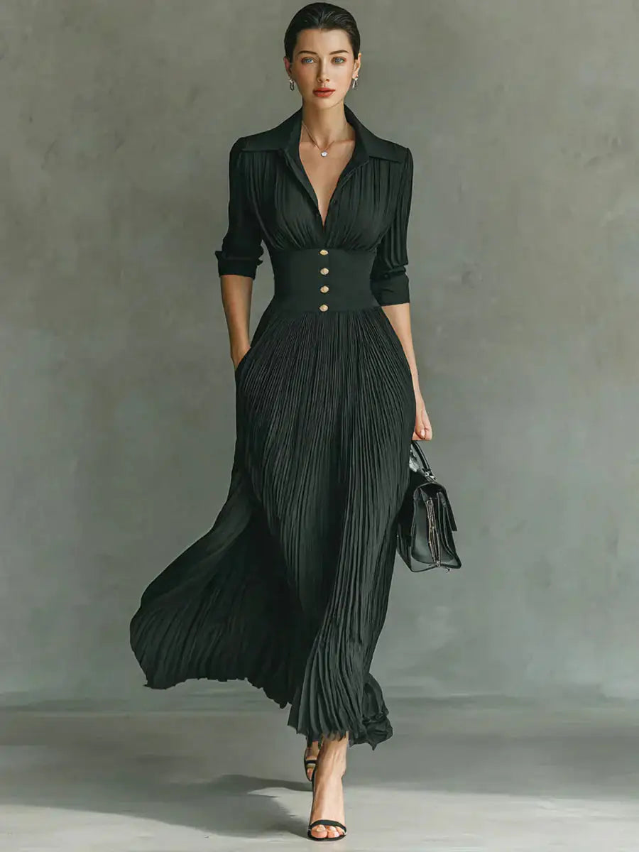 Margot™ | Vestido Largo con Escote de Solapa