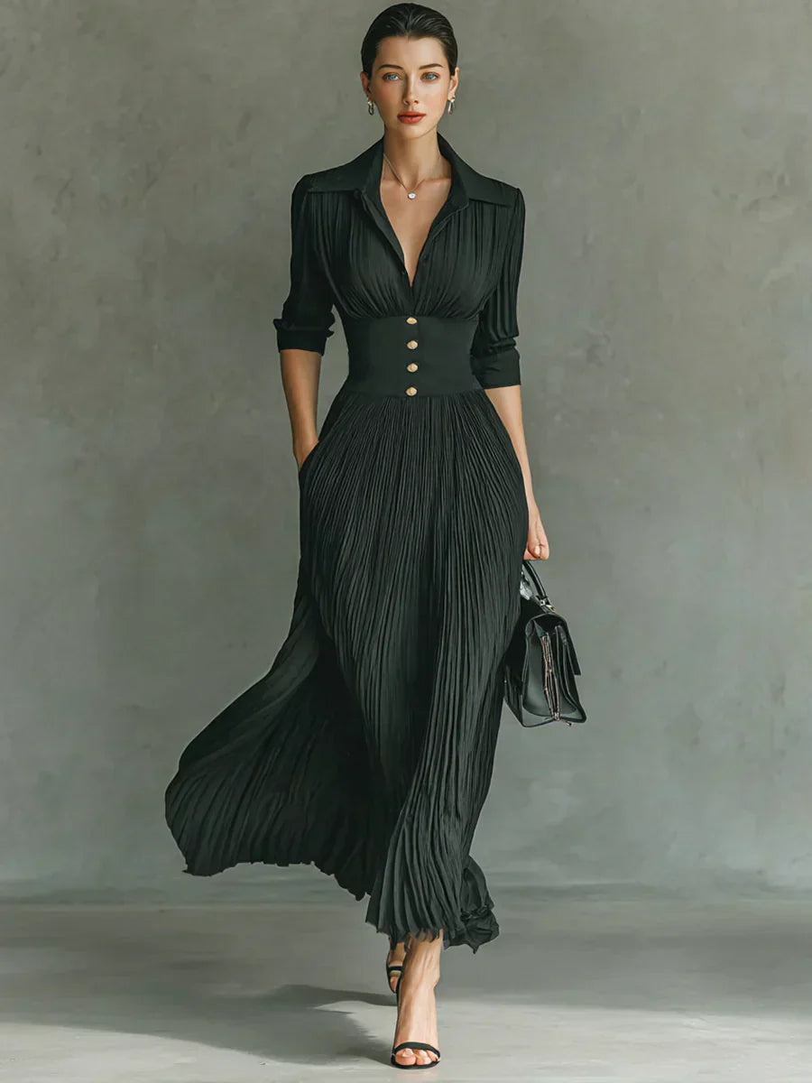 Margot™ | Vestido largo con escote de solapa
