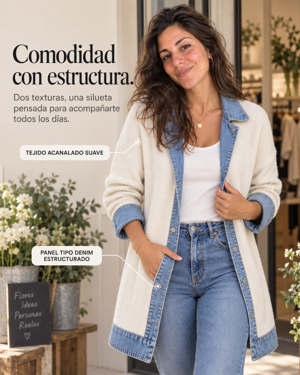 Verona | Chaqueta de Punto con Paneles en Denim