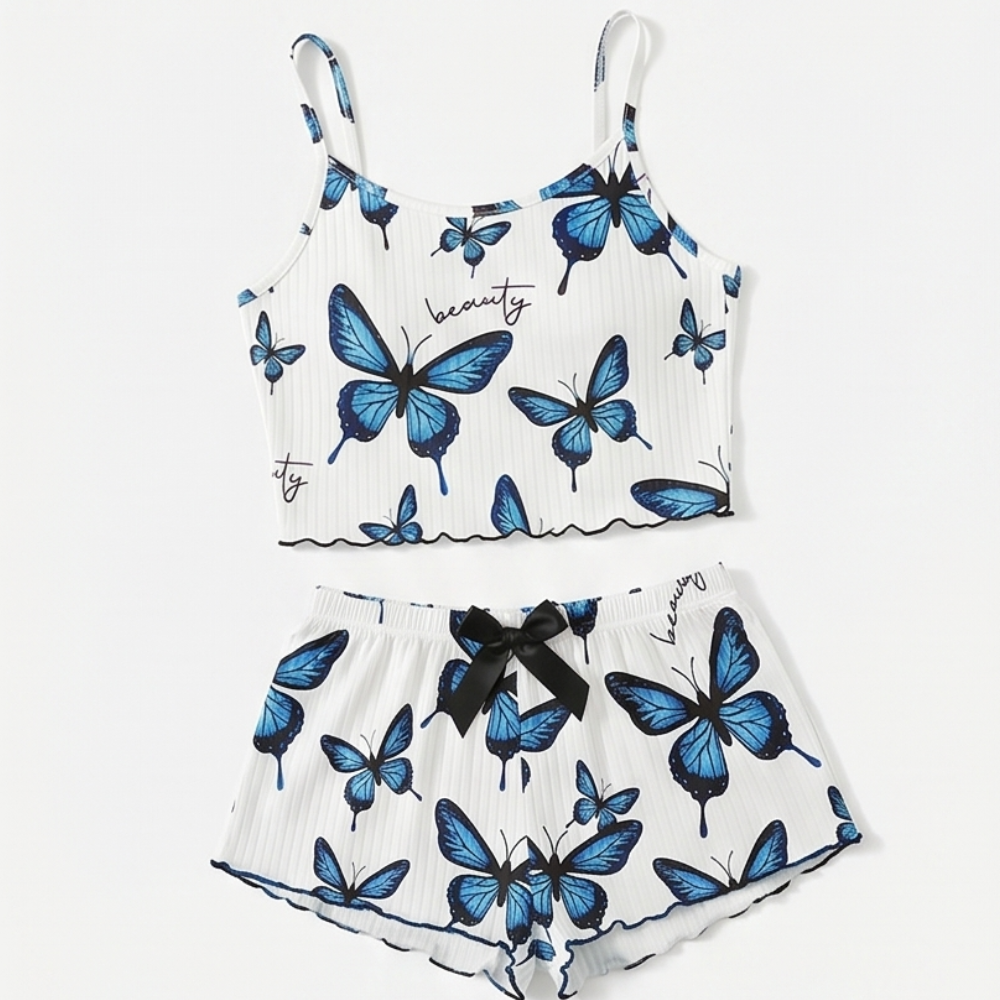 Eufemia | Pijama de Canalé con Estampado de Mariposas