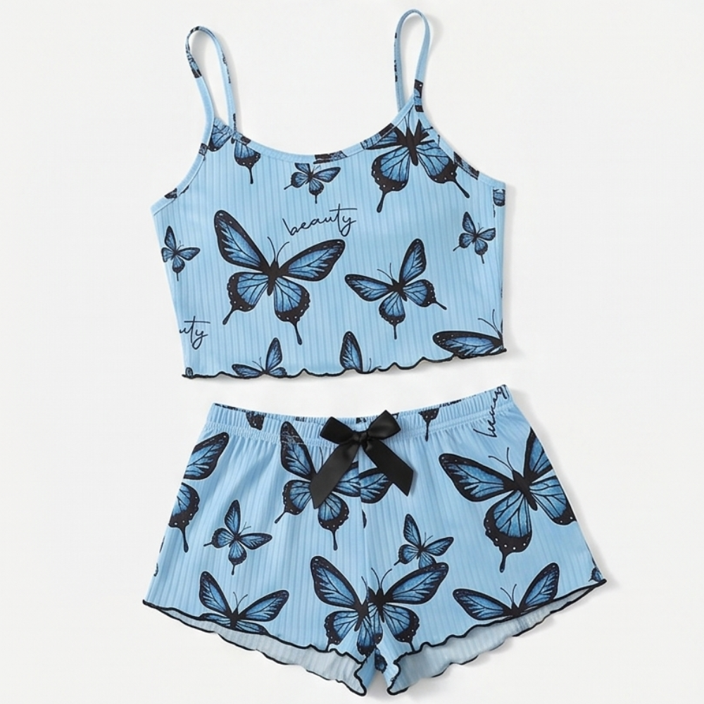 Eufemia | Pijama de Canalé con Estampado de Mariposas