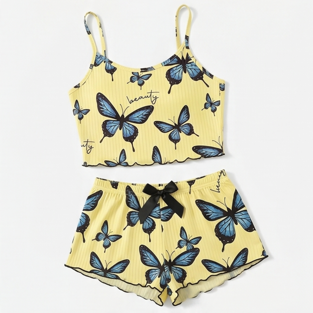 Eufemia | Pijama de Canalé con Estampado de Mariposas