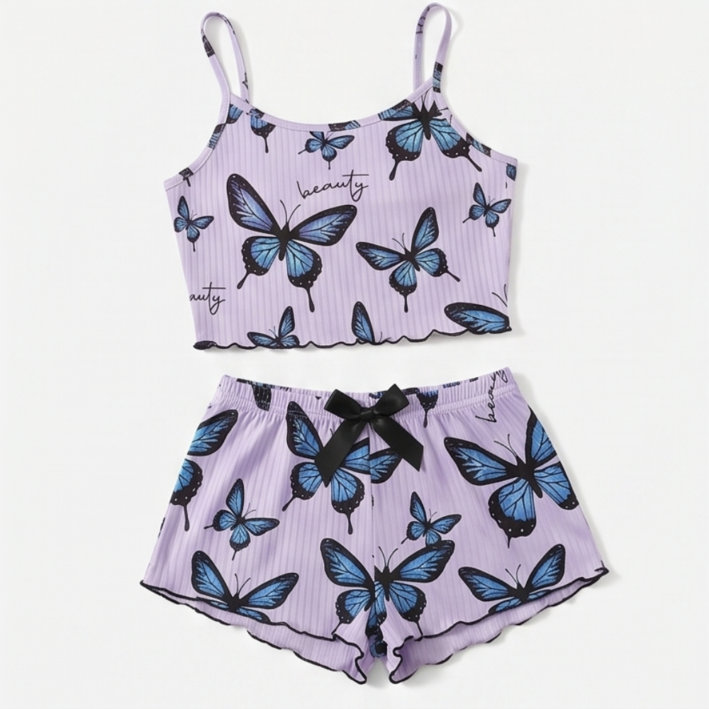 Eufemia | Pijama de Canalé con Estampado de Mariposas