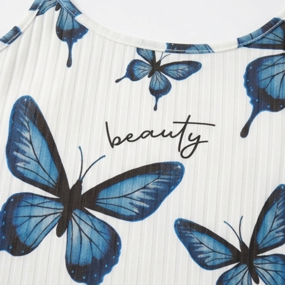 Eufemia | Pijama de Canalé con Estampado de Mariposas