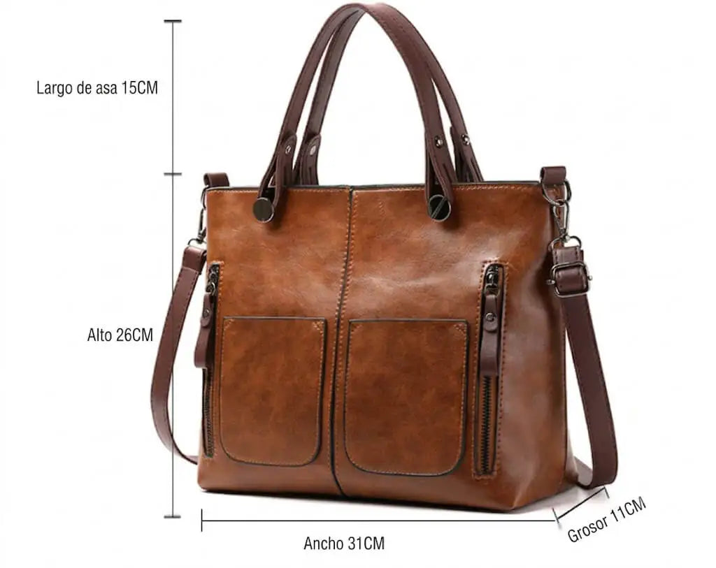 Leticia | Bolso Tote Vintage con Bolsillos Laterales