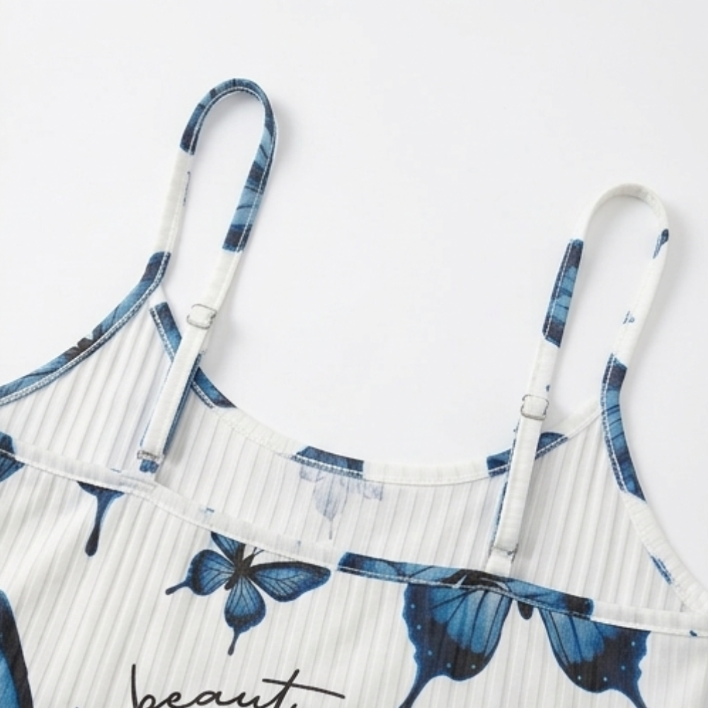 Eufemia | Pijama de Canalé con Estampado de Mariposas