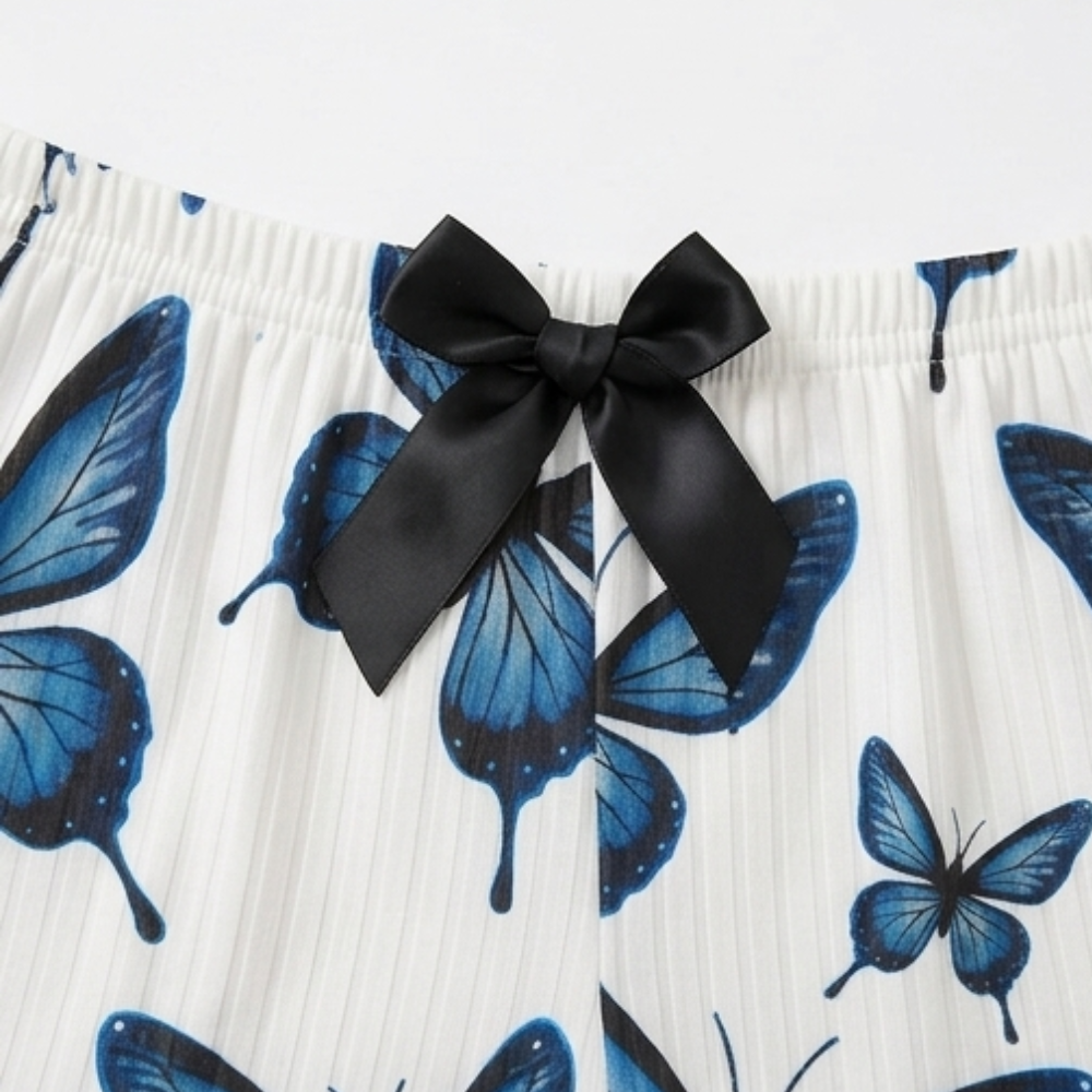 Eufemia | Pijama de Canalé con Estampado de Mariposas
