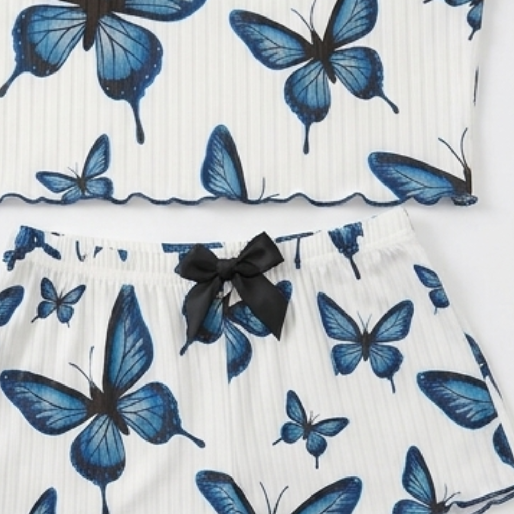 Eufemia | Pijama de Canalé con Estampado de Mariposas