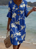 Camelia | Vestido Bordado con Botones Azul Royal